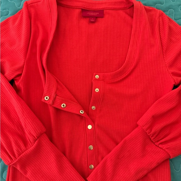 Jennifer Lopez Vibrant Red Button-Down Shirt ( orangey red) - Picture 4 of 5